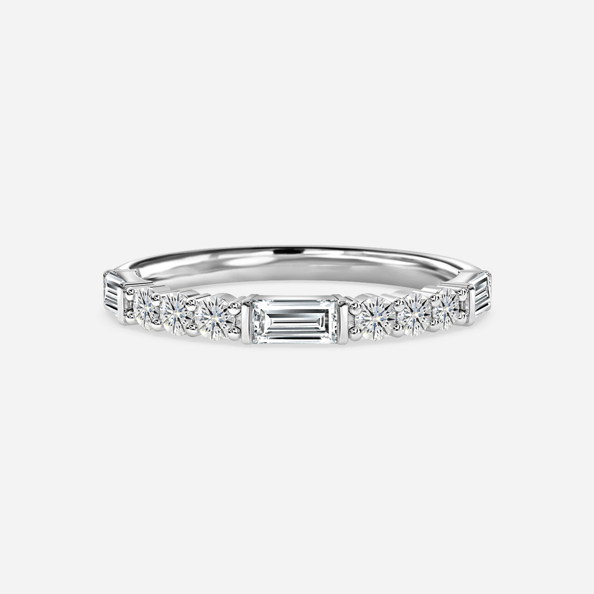 Round And Baguette Diamond Cut Moissnaite Half Eternity Ring