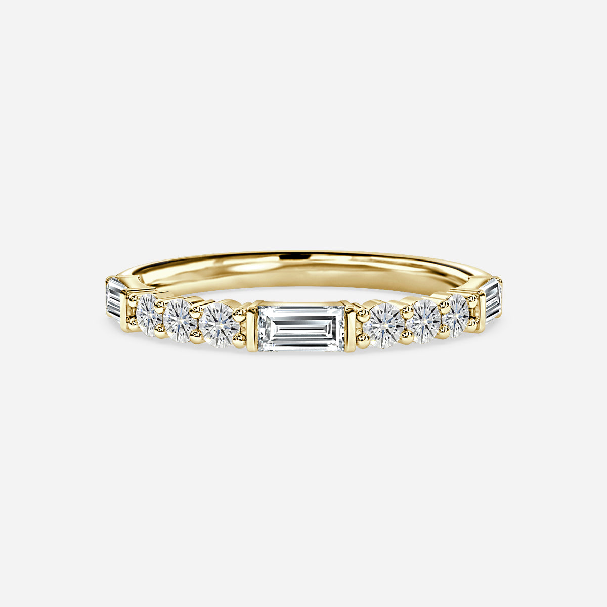 Round And Baguette Diamond Cut Moissnaite Half Eternity Ring