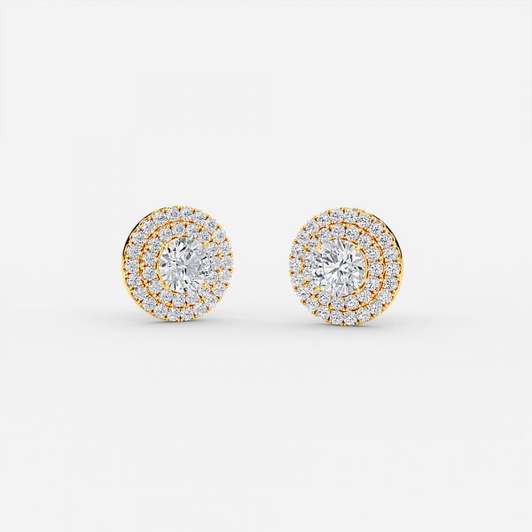 Round Moissanite Double Halo Earrings