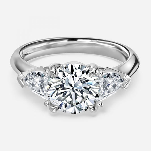 Eri Round Three Stone Moissanite Engagement Ring