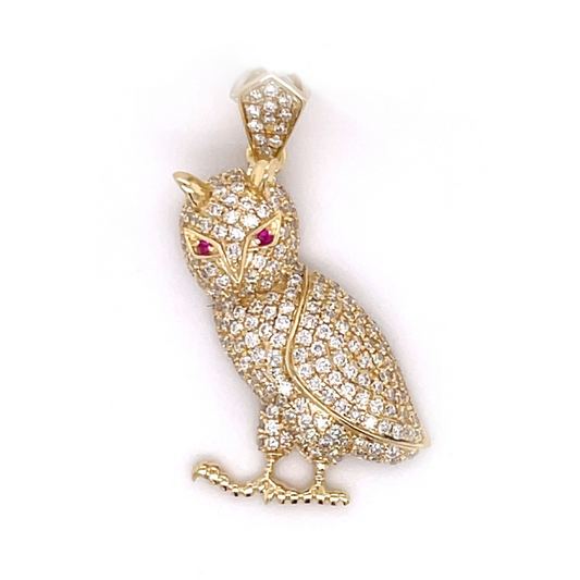 0.95 CT Moissanite Iced Out Owl Pendant