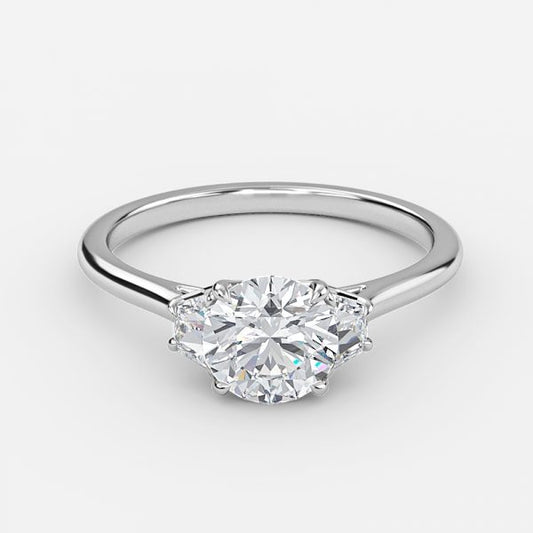 Rain Round Three Stone Moissanite Engagement Ring