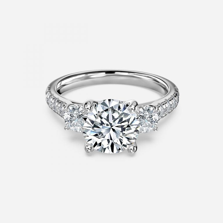 Olivine Round Three Stone Moissanite Engagement Ring