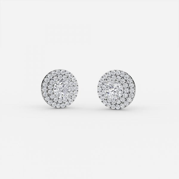 Round Moissanite Double Halo Earrings