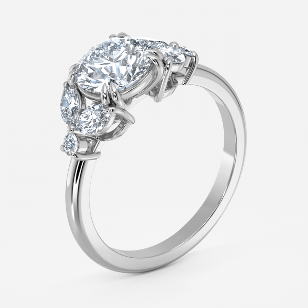 Zephyr Round Three Stone Moissanite Engagement Ring