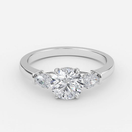 Malai Round Three Stone Moissanite Engagement Ring