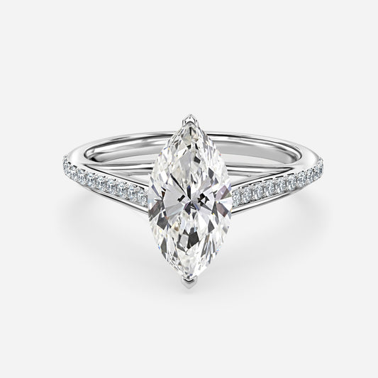 Jessamine Marquise Diamond Band Moissanite Engagement Ring