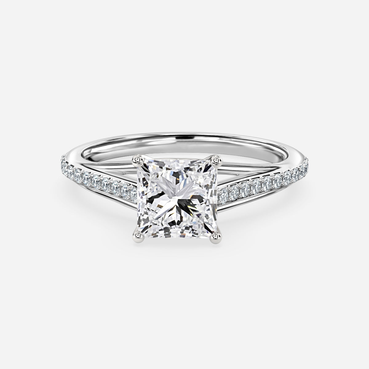 Jessamine Princess Diamond Band Moissanite Engagement Ring