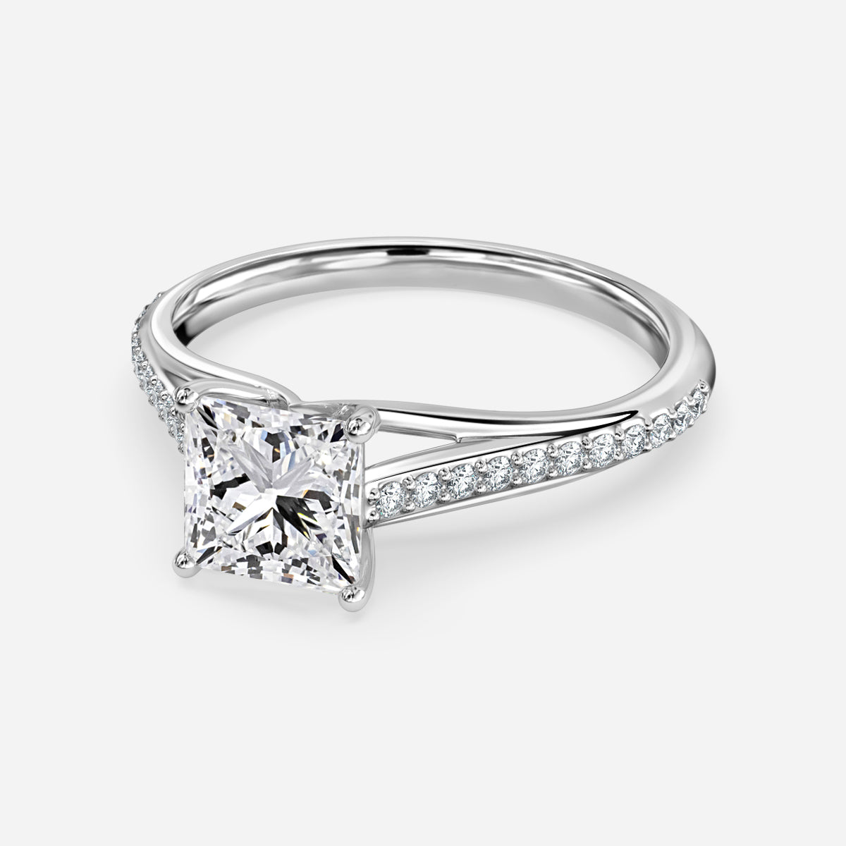 Jessamine Princess Diamond Band Moissanite Engagement Ring