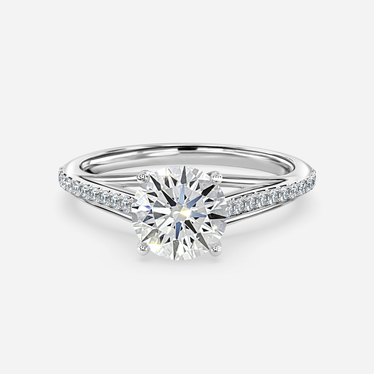 Jessamine Round Diamond Band Moissanite Engagement Ring