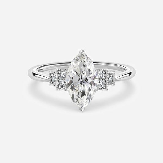 Isley Marquise Three Stone Moissanite Engagement Ring