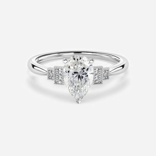 Isley Pear Three Stone Moissanite Engagement Ring