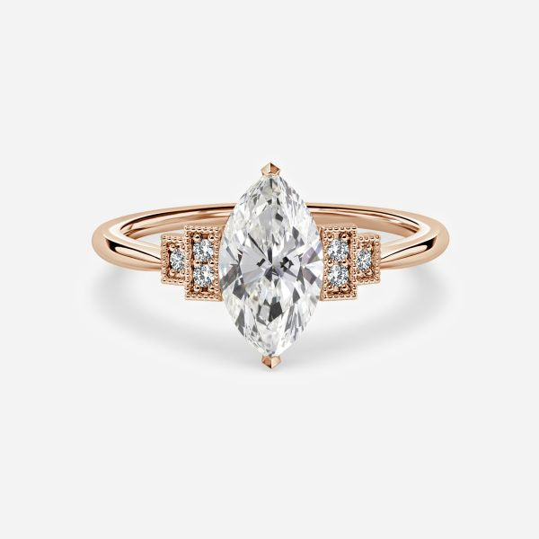 Isley Marquise Three Stone Moissanite Engagement Ring