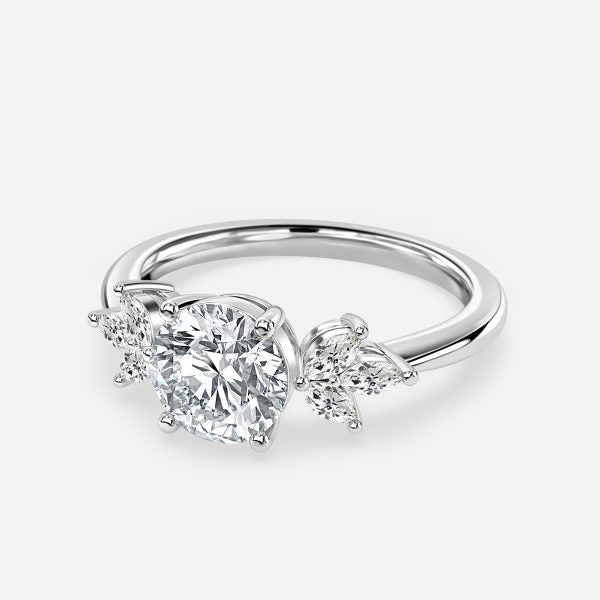 Anong Round Three Stone Moissanite Engagement Ring