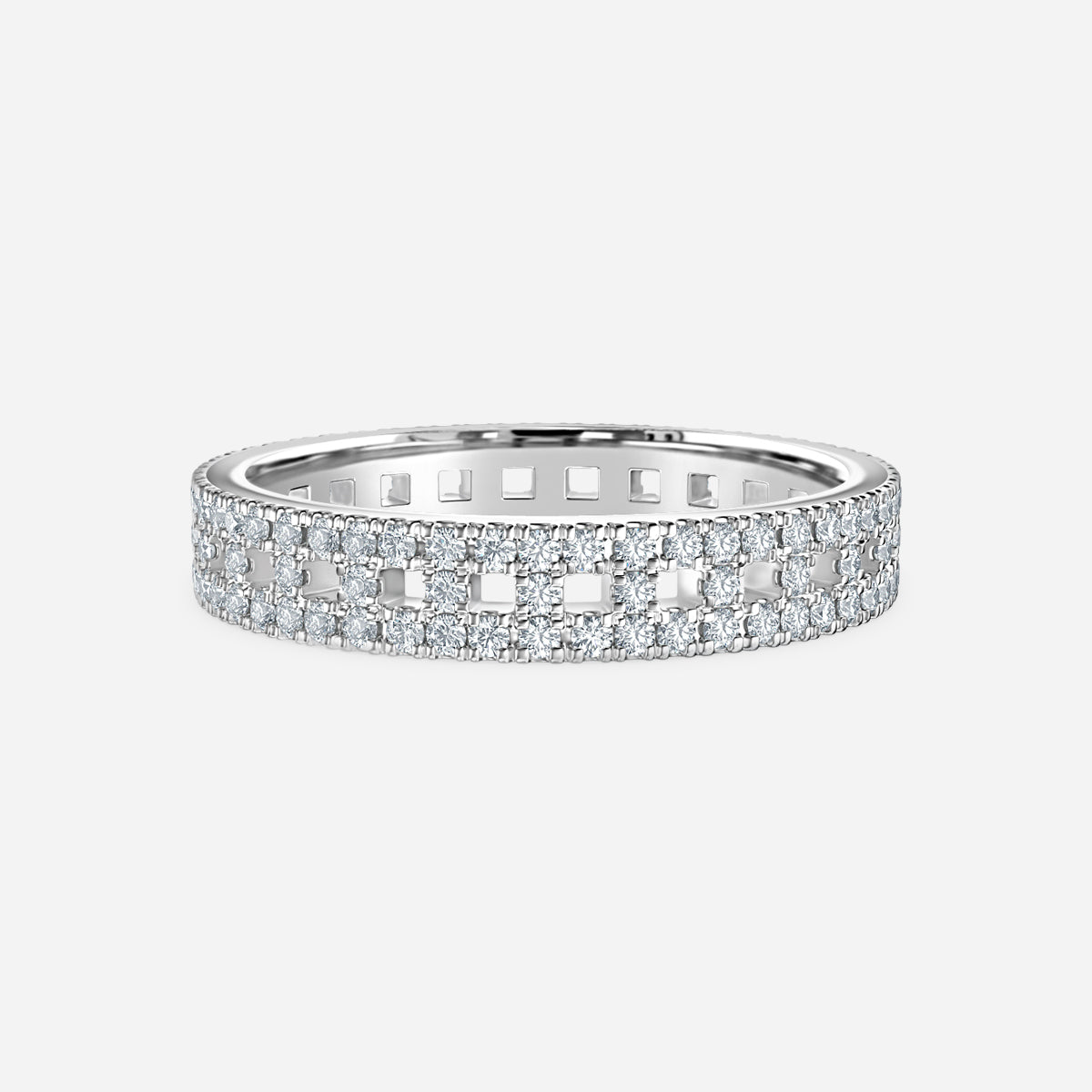 Three Row Pave Moissanite Wedding Ring