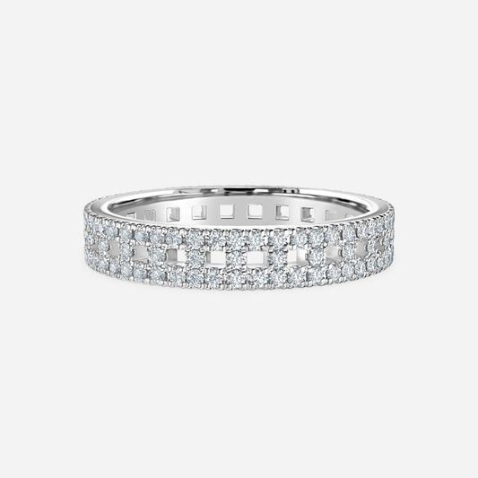 Three Row Pave Moissanite Wedding Ring