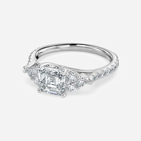 Galatea Asscher Three Stone Moissanite Engagement Ring