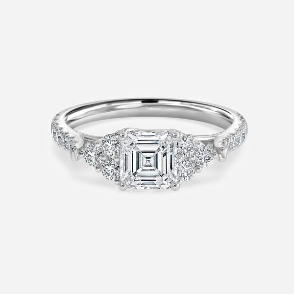 Galatea Asscher Three Stone Moissanite Engagement Ring