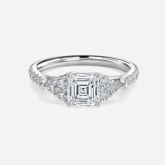 Galatea Asscher Three Stone Moissanite Engagement Ring