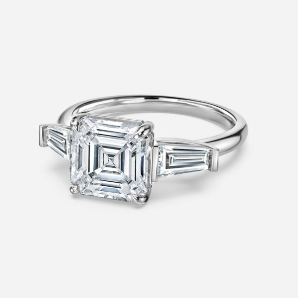 Jara Asscher Three Stone Moissanite Engagement Ring