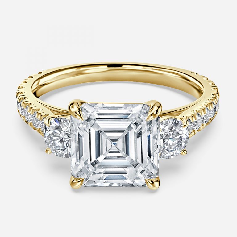 Oriana Asscher Three Stone Moissanite Engagement Ring