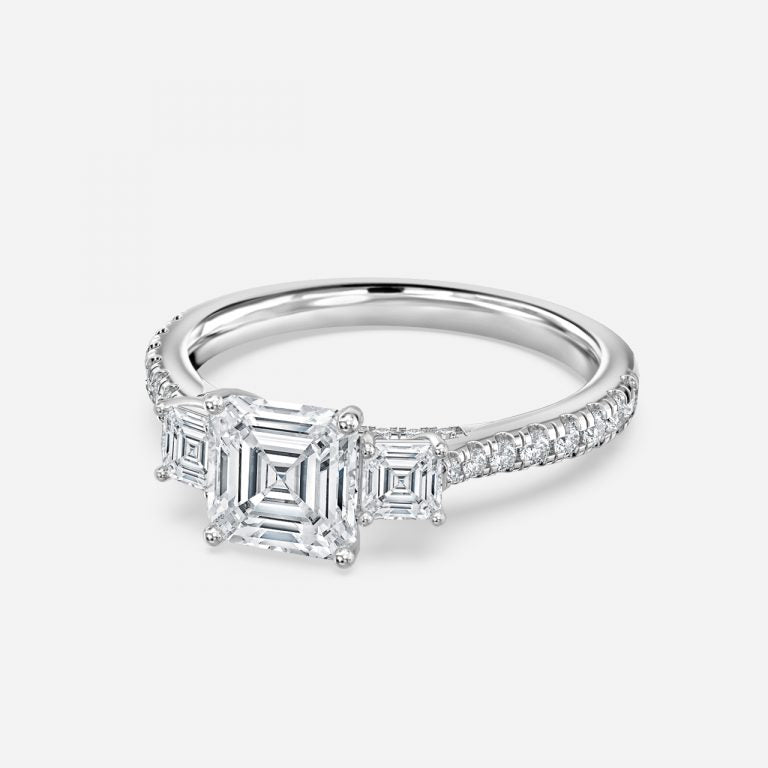 Fabian Asscher Three Stone Moissanite Engagement Ring