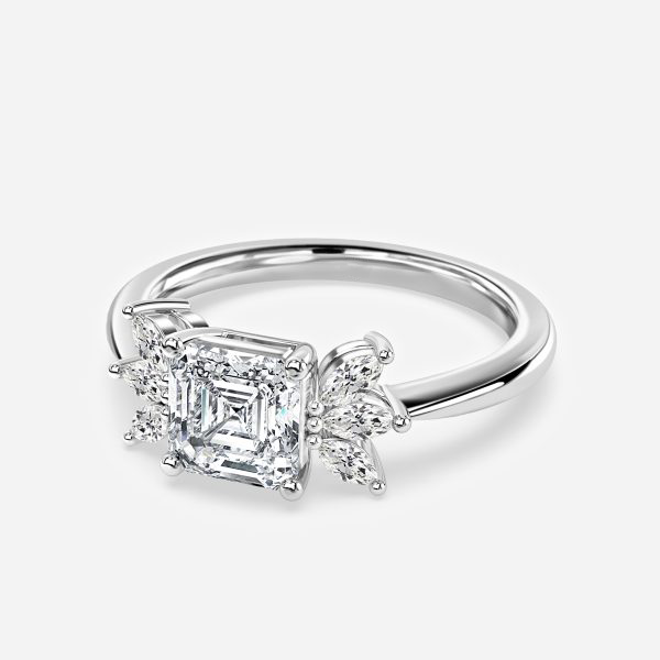 Fia Asscher Three Stone Moissanite Engagement Ring