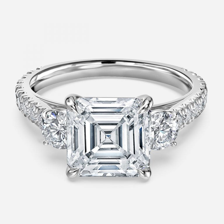 Oriana Asscher Three Stone Moissanite Engagement Ring