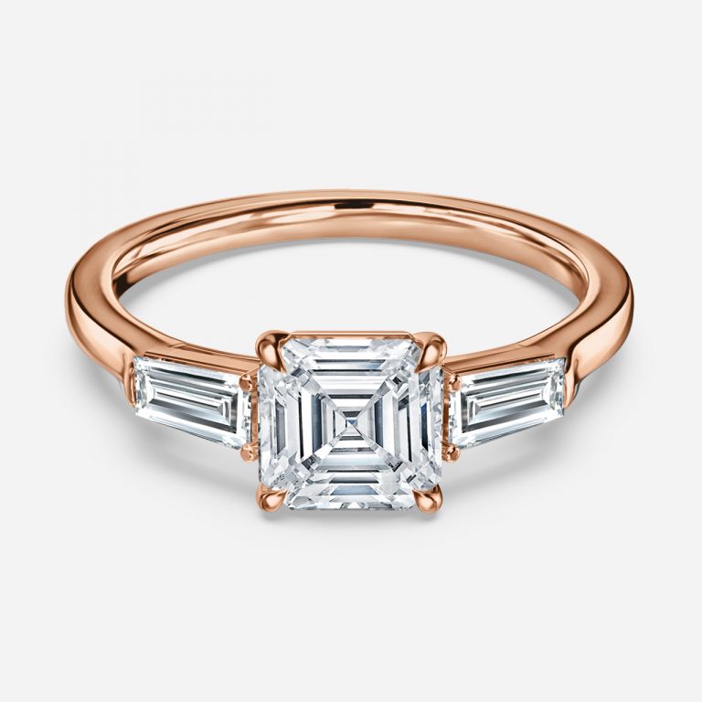 Marcelline Asscher Three Stone Moissanite Engagement Ring