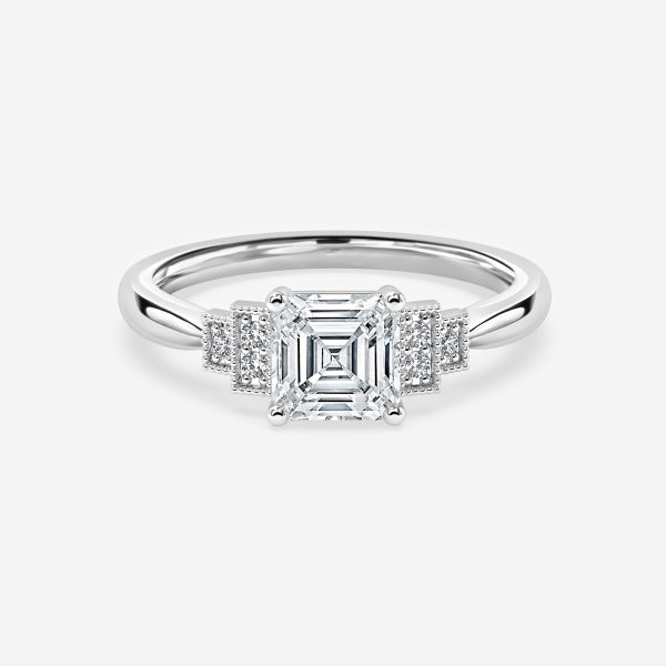 Isley Asscher Three Stone Moissanite Engagement Ring