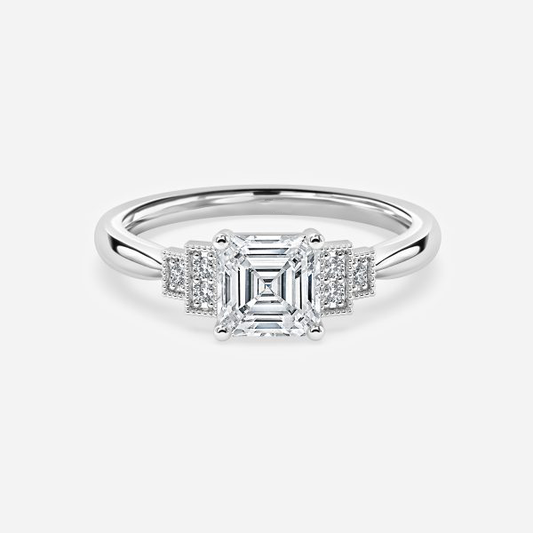 Isley Asscher Three Stone Moissanite Engagement Ring