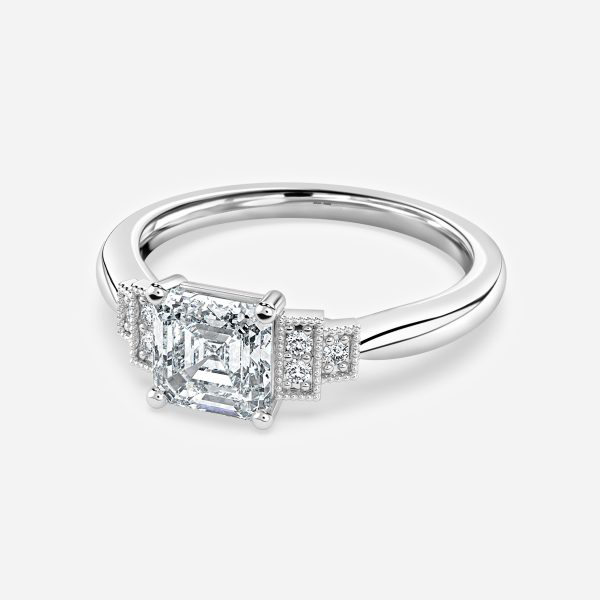 Isley Asscher Three Stone Moissanite Engagement Ring