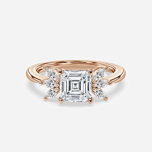 Fia Asscher Three Stone Moissanite Engagement Ring