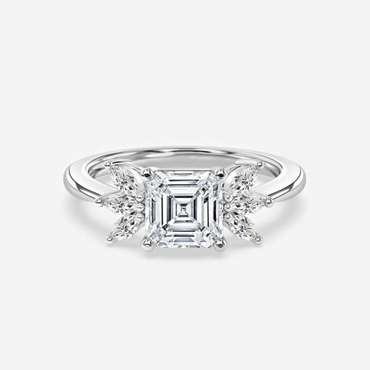 Fia Asscher Three Stone Moissanite Engagement Ring