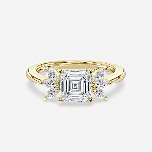 Fia Asscher Three Stone Moissanite Engagement Ring