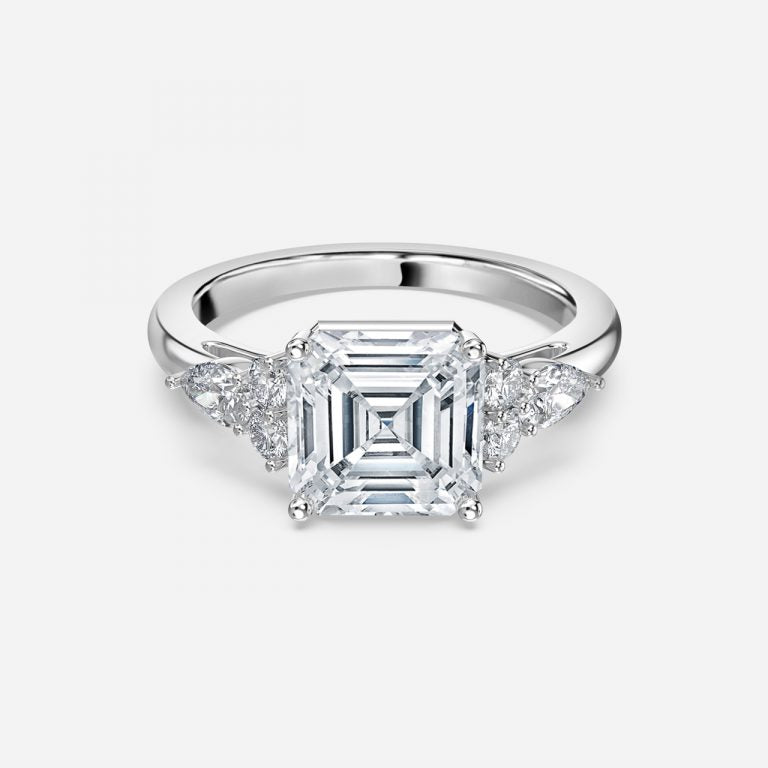 Carmel Asscher Three Stone Moissanite Engagement Ring