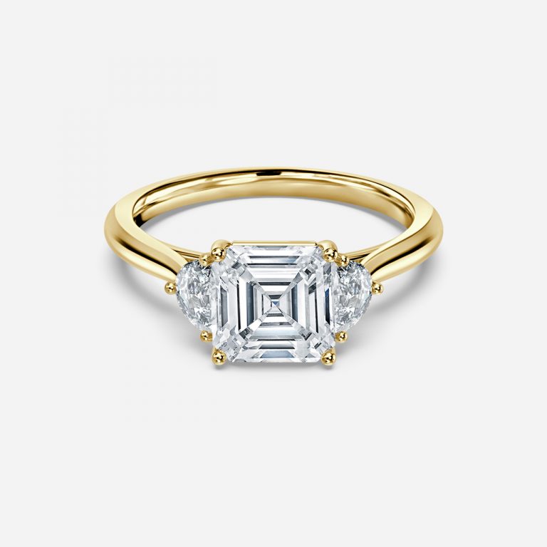 Kiara Asscher Three Stone Moissanite Engagement Ring