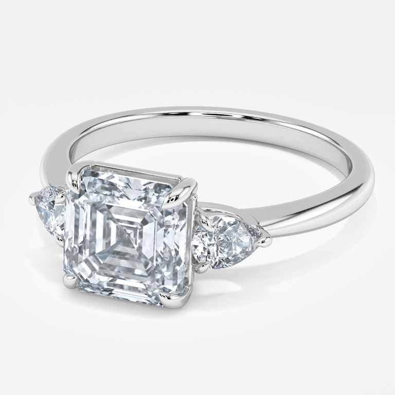 Verity Asscher Three Stone Moissanite Engagement Ring