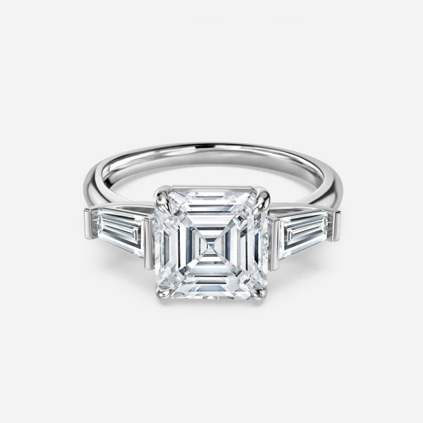 Jara Asscher Three Stone Moissanite Engagement Ring