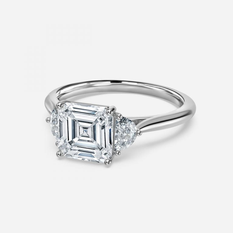 Kiara Asscher Three Stone Moissanite Engagement Ring