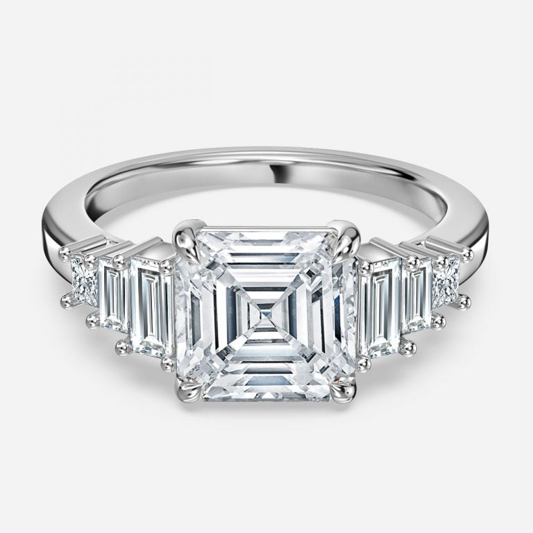 Tien Asscher Three Stone Moissanite Engagement Ring