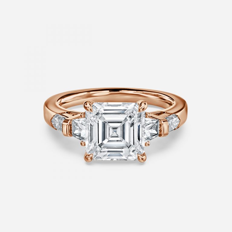 Maida Asscher Three Stone Moissanite Engagement Ring