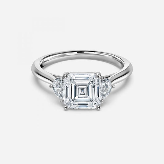 Kiara Asscher Three Stone Moissanite Engagement Ring