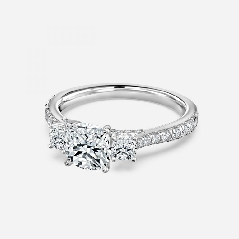 Fabian Cushion Three Stone Moissanite Engagement Ring