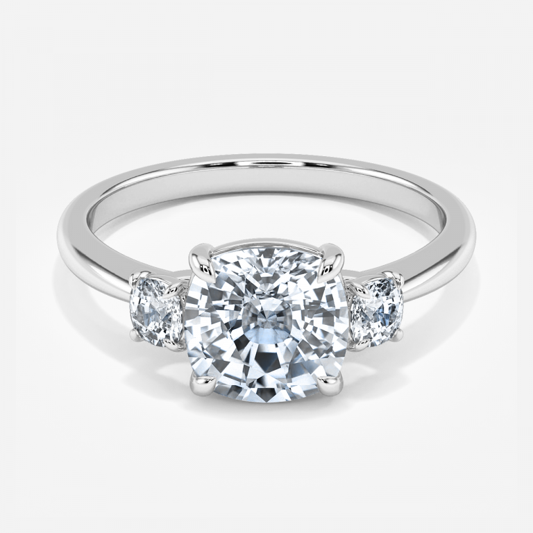 Saskia Cushion Three Stone Moissanite Engagement Ring