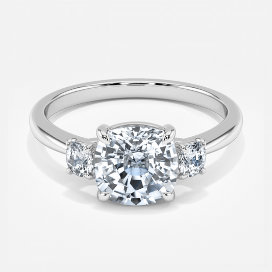 Saskia Cushion Three Stone Moissanite Engagement Ring