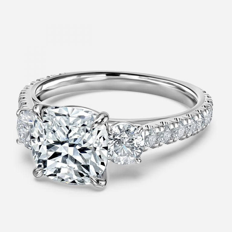 Oriana Cushion Three Stone Moissanite Engagement Ring