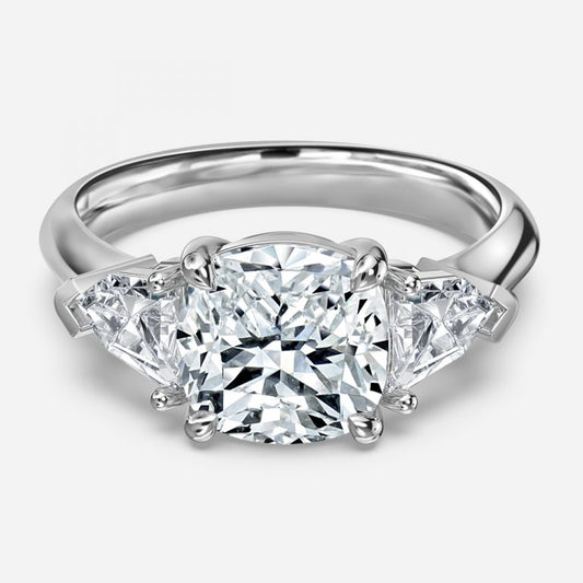 Eri Cushion Three Stone Moissanite Engagement Ring