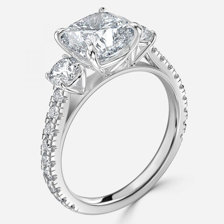 Oriana Cushion Three Stone Moissanite Engagement Ring