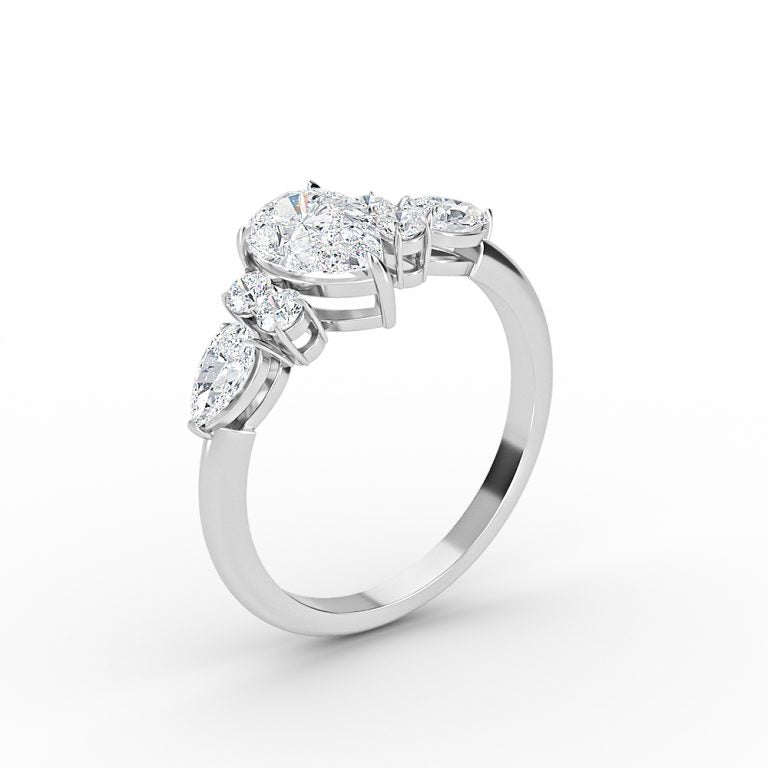 Carmel Pear Three Stone Moissanite Engagement Ring